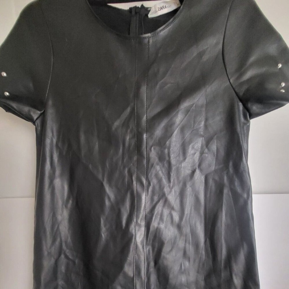 Zara Knit Women's Black Pleather Mini Dress Size SMALL Studded Punk Goth Glam